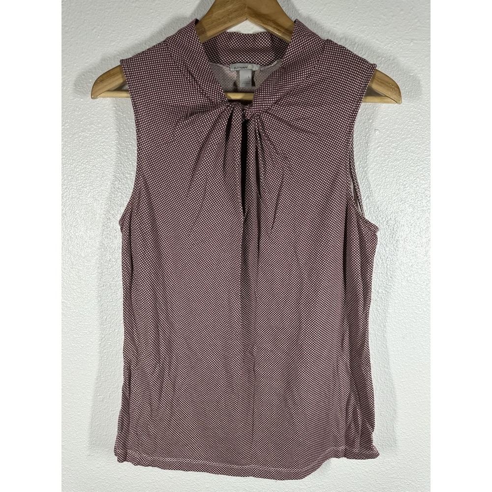 Old Navy Sleeveless Blouse Womens Large Burgundy Geometric Print Pleated Top